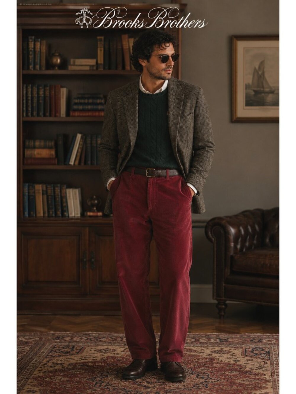 Brooks Brothers Clark Corduroy Pants Mens W34 L32 Red Burgundy Flat Front Preppy